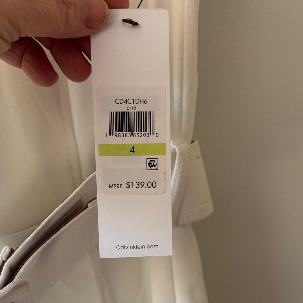Calvin Klein white cap sleeve  Belted Midi Dress sz 4 NWT - Picture 2 of 7